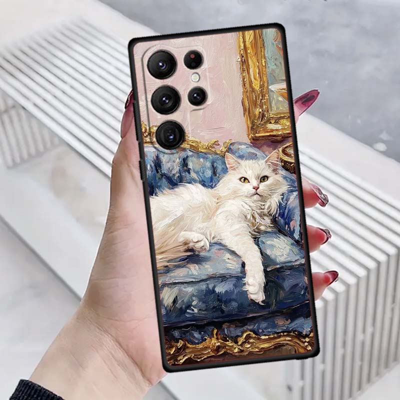 Cute cartoon cat illustration Phone Case For Samsung Galaxy S26 S25 S24 S23 S22 S21 S20 Ultra Plus FE 5G Black Soft TPU