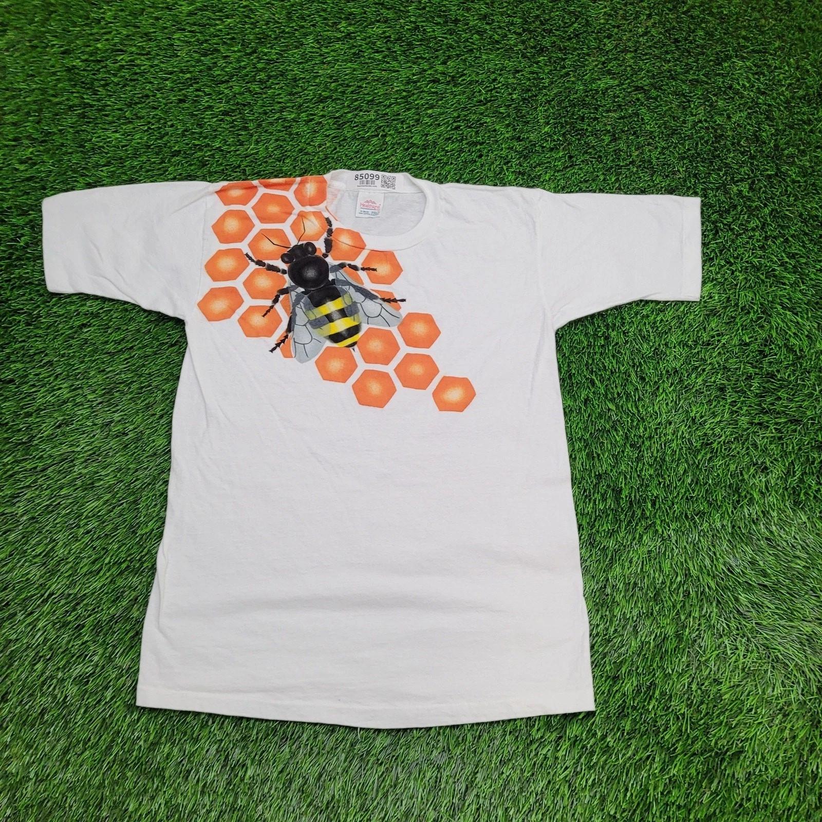 

Vintage 90s Bee Honeycomb Shirt S/M 18x25 White USA Bumblebee XL