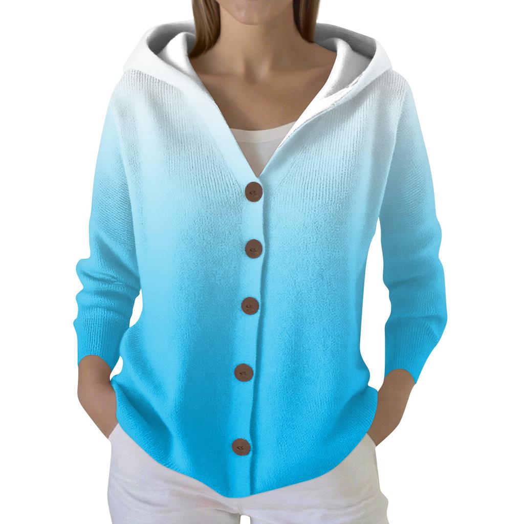 Women's Fashion Casual Sweater Button-Up Print Cardigan Hooded Jacket