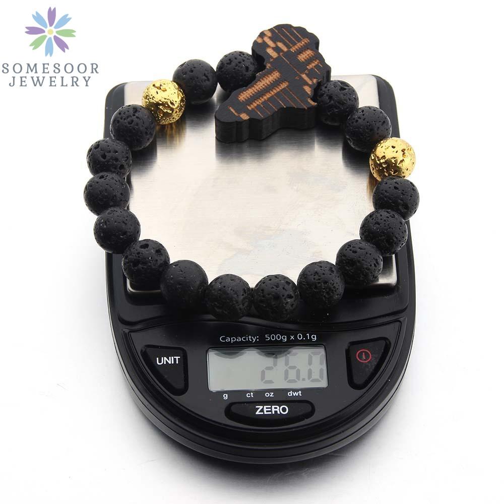 SOMESOOR Egyptian Ankh Bracelet Wood African Map Engraved Wristband Lava Stone Beads Ethinic Charms Bangle For Women Men Gifts