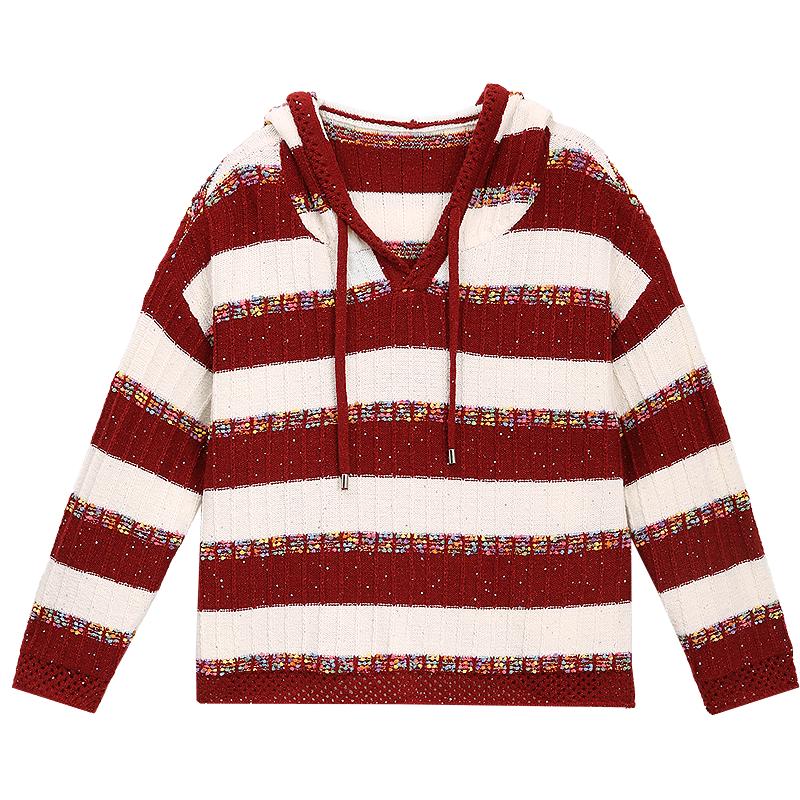 BETU Women s Striped Hooded Knit Sweater M