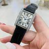 Damenarmbanduhr Damen Rechteckig Einfach Retro-Stil Diamantbesetzt Leder Hochwertige Damenarmbanduhr