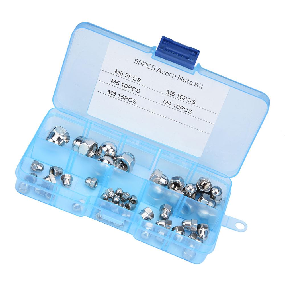 50pcs M3 M4 M5 M6 M8 Acorn Nut Kit Stainless Steel Dome Head Cap Hex Nuts