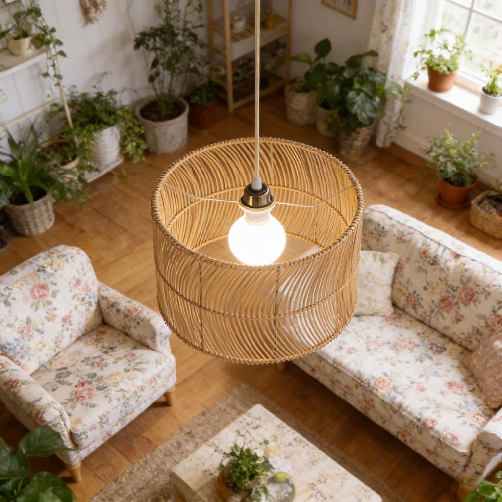 JOYINLED Retro Rattan Pendant Lamp Vintage Vine Pendant Light for Dining Room Bedroom Kitchen Japanese Style Handmade Chandelier