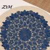 Heat Insulating Coasters Round Lace Doily, Dark Blue Floral Placemat, Embroidered Table Decorative Centerpieces Mat, Heat-resistant Doilies