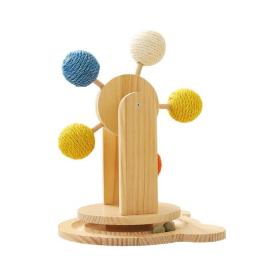 

Колесо обозрения Игрушка для кошек 2-в-1 Интерактивная вращающаяся игрушка с треком для мячей Деревянное колесо-вертушка Игрушка с сизалевыми шариками для царапания для домашних кошек A