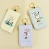 Snoopy Card Case with Retractable Synthetic Smart Retractable Key 2 Card Small Item Compartment Holder/Pass Case/Key Reel, Leather, Key, Car/Bicycle