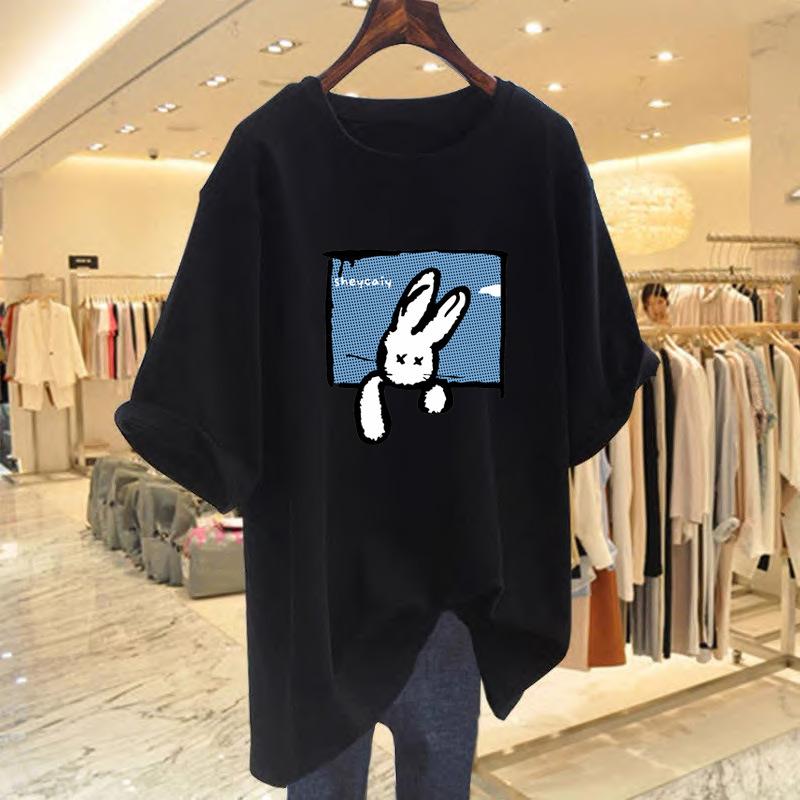 Heavy 100% cotton ns salt new short-sleeved T-shirt women's printing loose design cartoon rabbit top