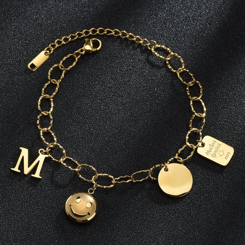 JMJM Four Pendants Round Card Square Card M Letter Smiley Face Bracelet  Pendant Jewelry Punk Choker Goth Gifts