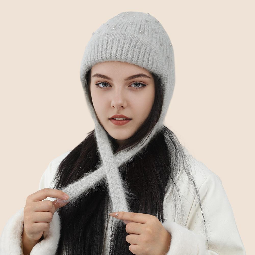 Autumn and winter new diamond-encrusted pearl plush thickened wool hat knitted pullover hat warm autumn and winter women's hat