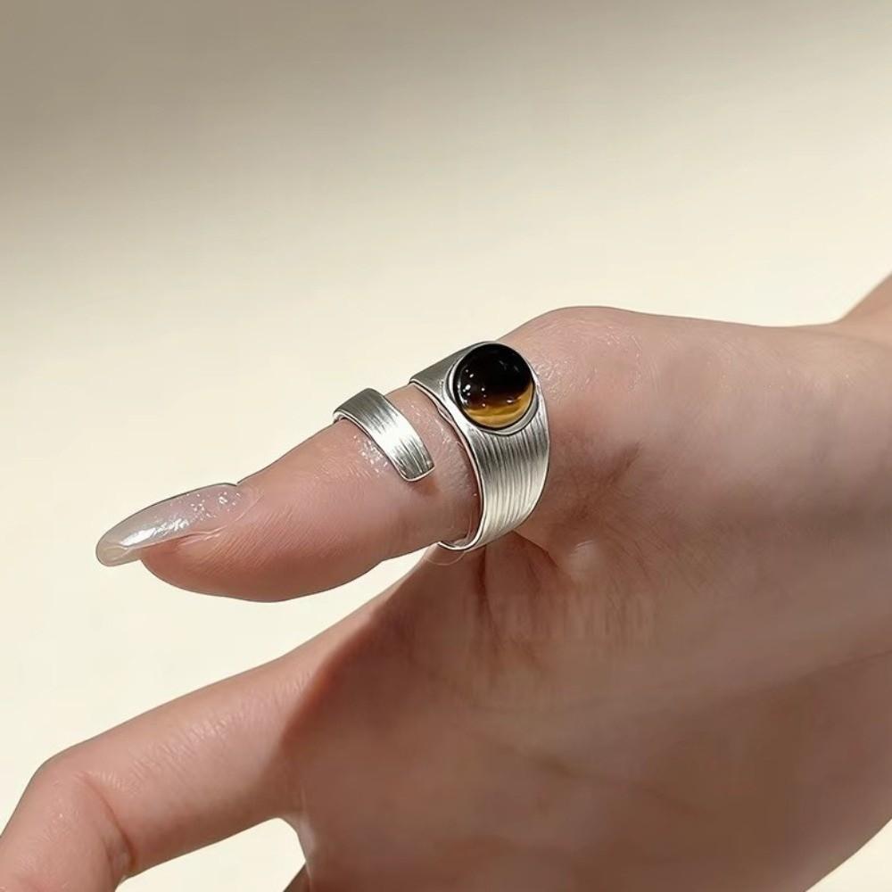 Elegant Vintage Adjustable Open Rings Irregular Niche Minimalist Rings Tiger Eye Stone Rings Party