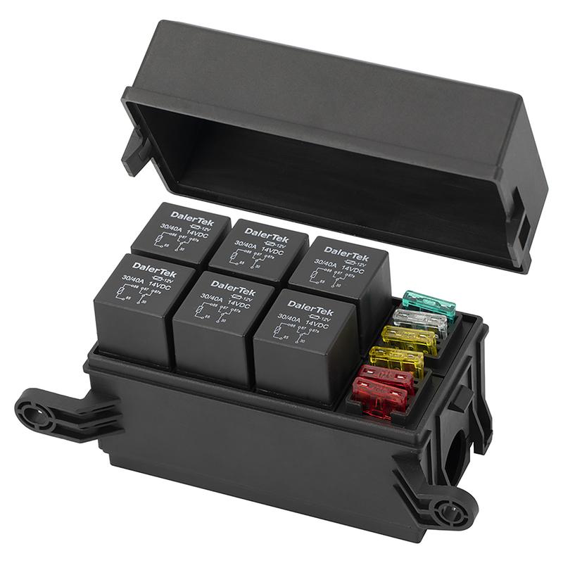 DaierTek 12V Relay Box 6 Slots Relay Block 6 Way ATC/ATO Fuse Relay Box Fuse Block with Relay Universal Waterproof Kit for Car