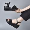 Fashion 2025 Summer Bling Chunky Platform Wedges Open Toe Slides Shoes Soft Leather Medium Heels Sandals Women Cutout Black Beach Sandal