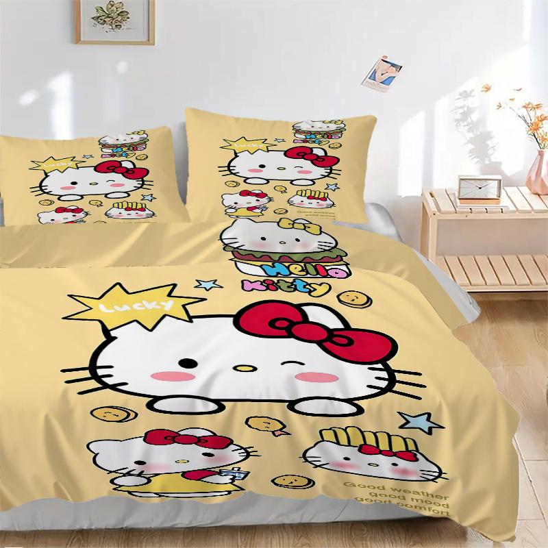 

3pcs Lucky Hello Kitty Bedding Set - Includes 1 Quilt Cover and 2 Pillowcases, Comfortable Bedding with Stylish Design for Bedroom, Machine 135x200cm