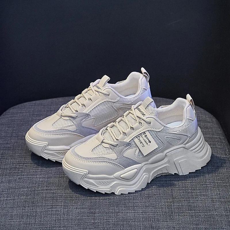 New Women Breathable Air Mesh Sneakers Spring Autumn Thick-soled Casual Sport Running Shoes Girl Student Athletic Shoes