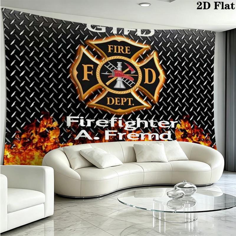Firefighter Fire Rescue Wall Tapestry Aesthetic Wall Hanging Printed Fabric Blanket Decorative Tapestries for Bedroom Living Room Home Decor