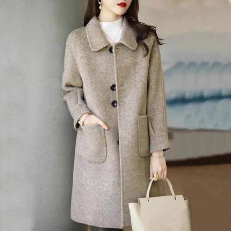 Winter Coat Women Thermal Overcoat Turn Down Collar Long Sleeves Loose Fit Cardigan Single Breasted Pure Color Pockets Commuting Dating Winter Jacket