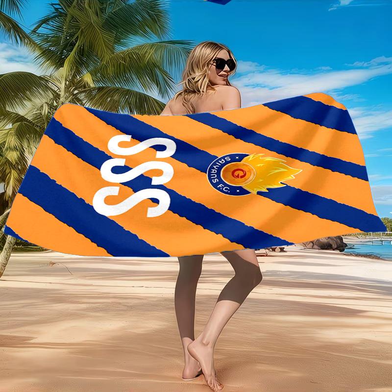 Flame Soccer Emblem Printed Microfiber Beach Towel, Soft And Absorbent, Quick-Dry, Ideal for Summer Travel, Beach Essential, Swimming Pool