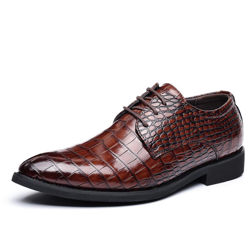 2024 Men's British-Korean Crocodile Pattern Formal Leather Shoes - Pointed Toe, Large Size