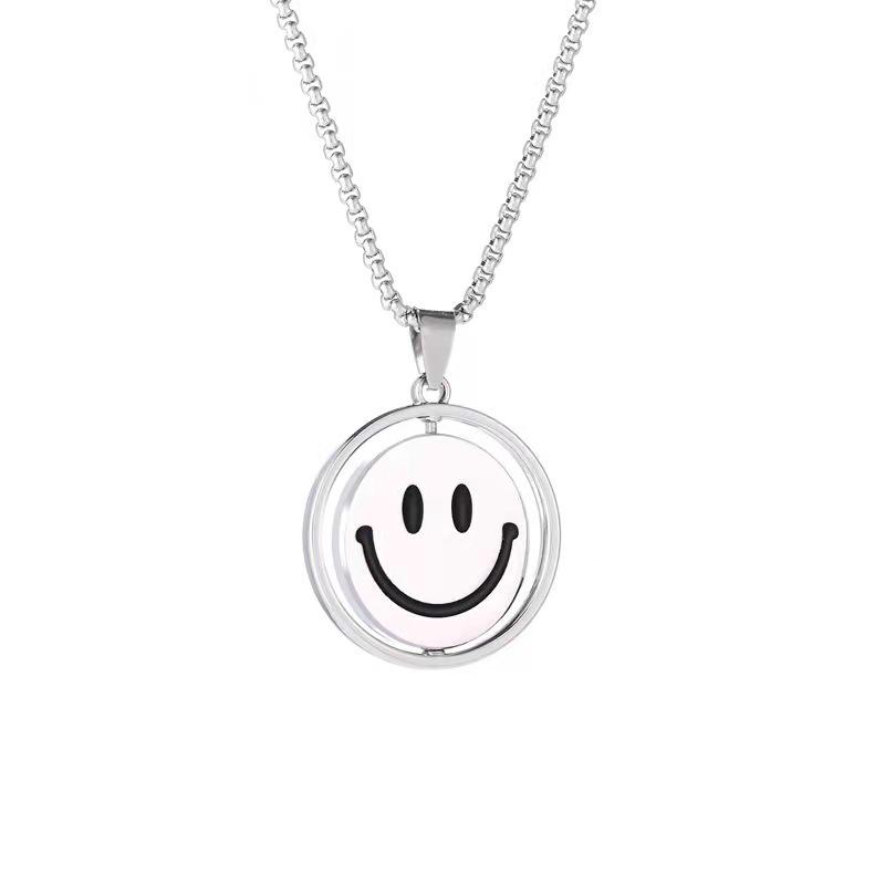 Stainless Steel Rotating Smiley Face Sweater Necklace - Versatile Hip Hop Long Style Jewelry