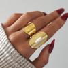 Gold Color Stainless Steel Rings for Women Men Vintage Geometric Wide Edge Star Open Rings Non Fading Jewelry Accessories Gifts