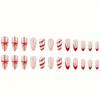24 Pcs French Press on Nails Almond Christmas Hat Red and White Striped Bow Snowflake False Nails Kawaii Fake Nails Medium