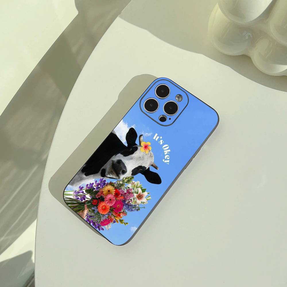 Cute and funny cow  Phone Case For iPhone 17,16,15,14,13,12,11 Pro Max,16Plus,XS Soft Black Cover iPhone16pro