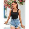 Attraco Built In Bras Tank Top for Women Square Neck Scallop Trim Camisole Summer Sleeveless Ribbed Cami Top