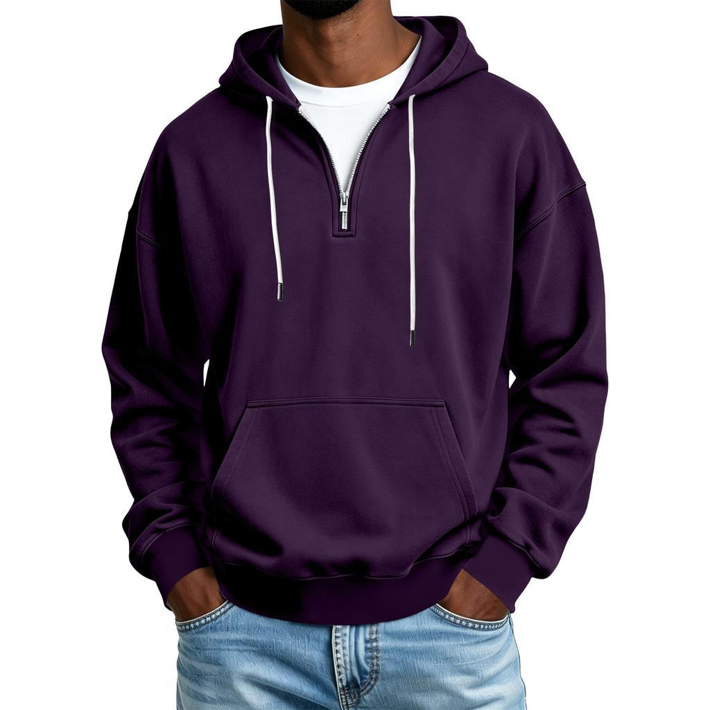 Men's Color Half-Zip Hooded Sweatshirt Casual Winter Pullover