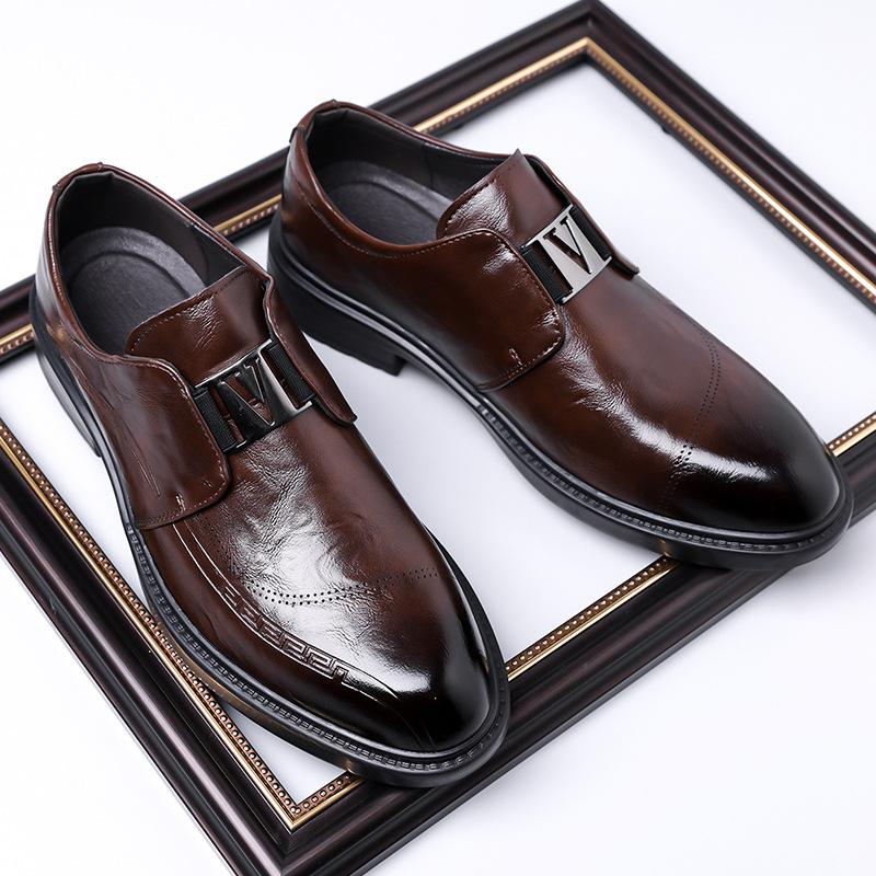 2025 spring and autumn leather men's shoes trend versatile business casual shoes leather shoes men's breathable pointed toe wedding shoes