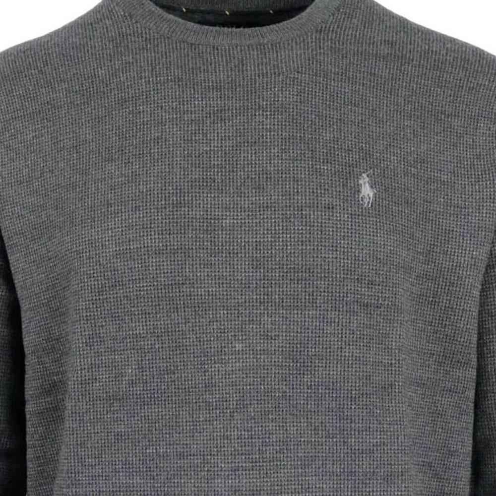 Polo Ralph Lauren FW23 Pony Logo Embroidered Crew Neck Long Sleeve Knit Sweater Men Sweater Gray MNPOSWE16820518-020