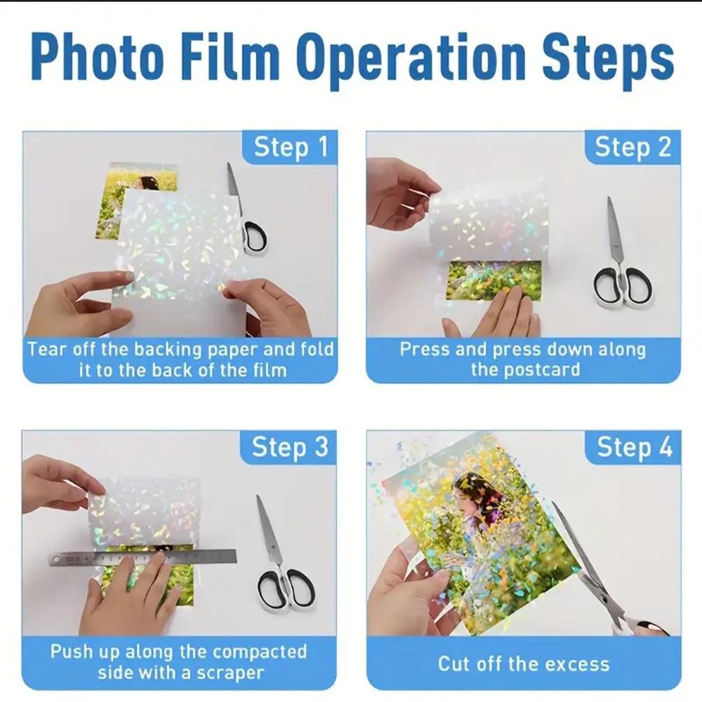 50 Blatt wasserdichte Kaltlaminierfolie A6 Hologramm Star Dot Selbstklebende Papierfolie DIY Paketkarte Foto-Laminierfolie