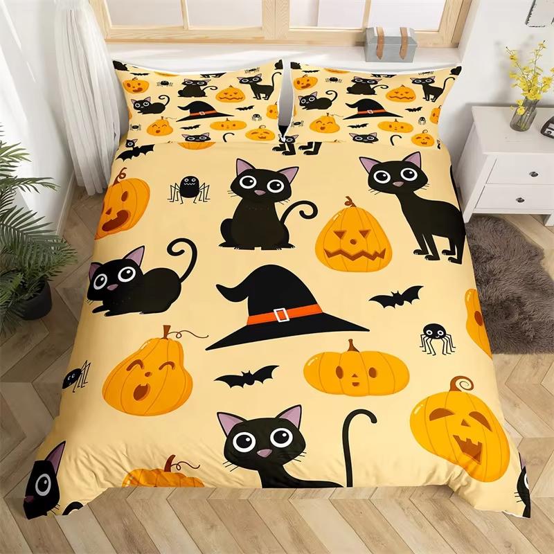 Comforter Cute Halloween Cat Mystery Castle Bedding Set For Kids Teen Microfiber Misty Forest Bat Queen Bedclothes