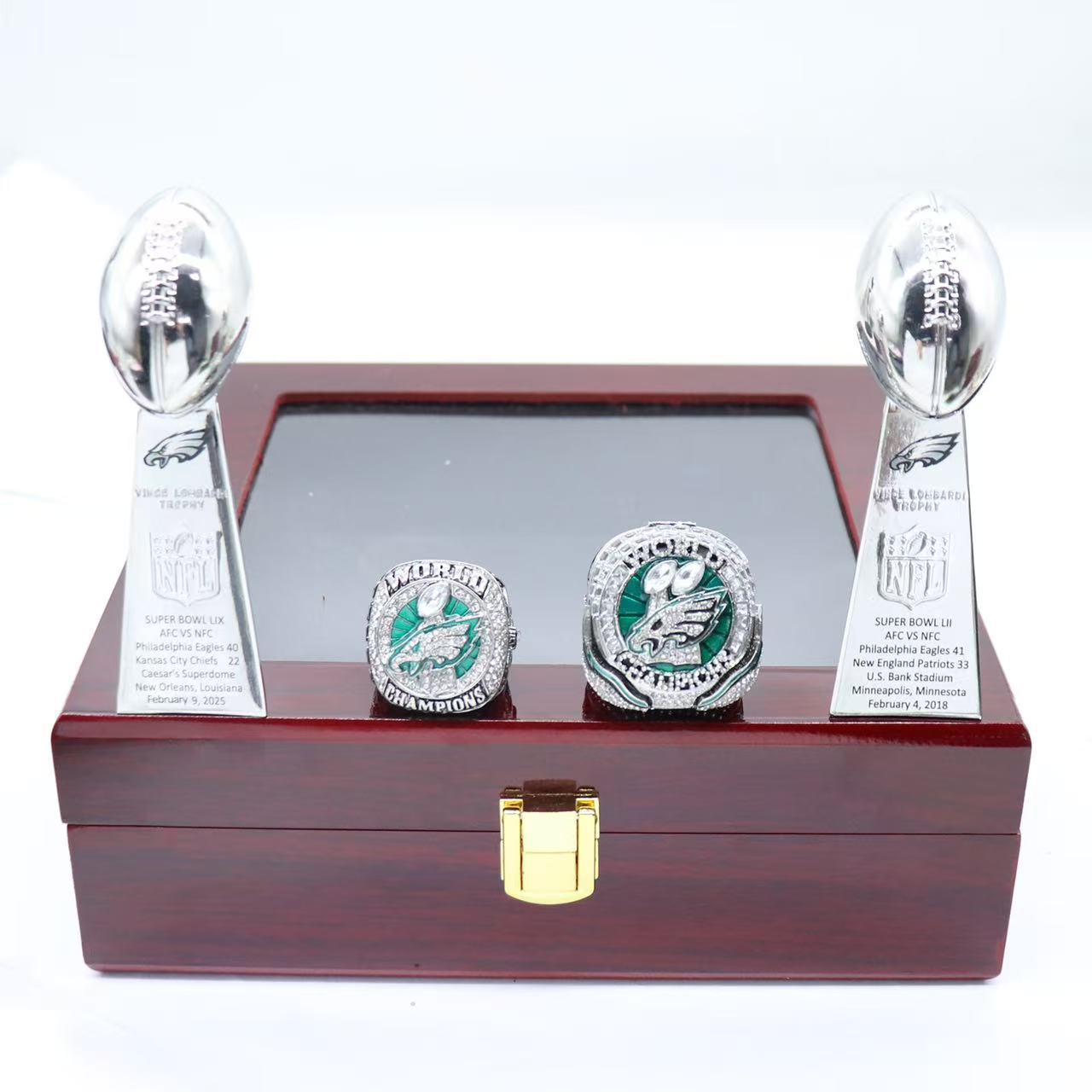NFL 2025 Eagles Wings & 2017 Philadelphia Eagles Dual Trophy Set Size 9