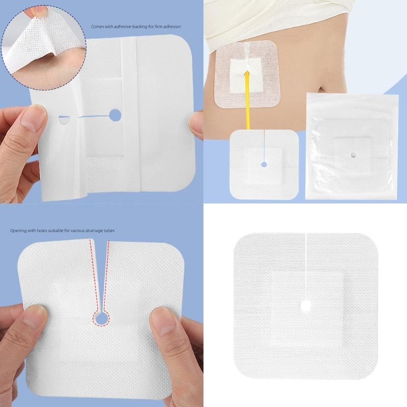 10 Pcs Sterile Catheter Stabilization Device Split Drain Adhesive Bandages Sterile Drain Patches Supplies for Nursing Care