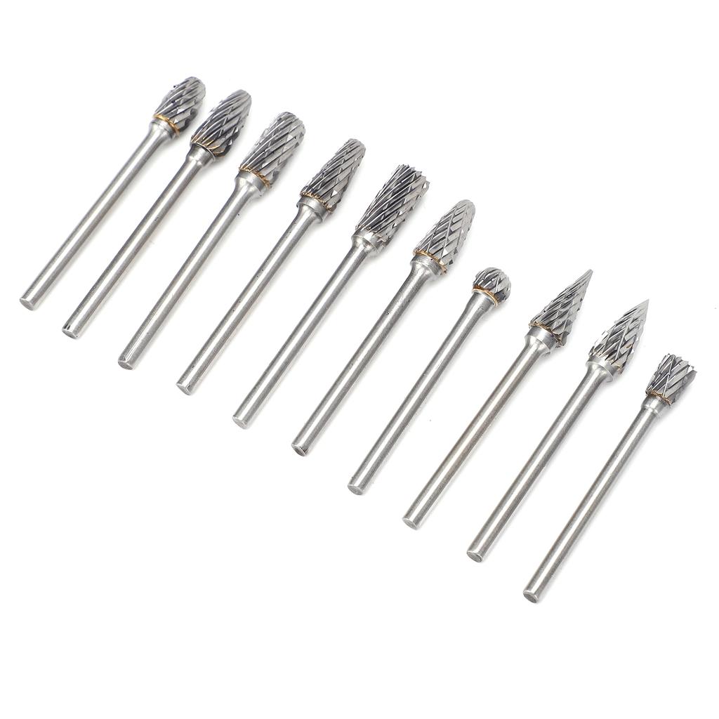 10Pcs Rotary File Milling Cutter Carbide Grinding Head Woodworking Reaming Carving Router 3x6