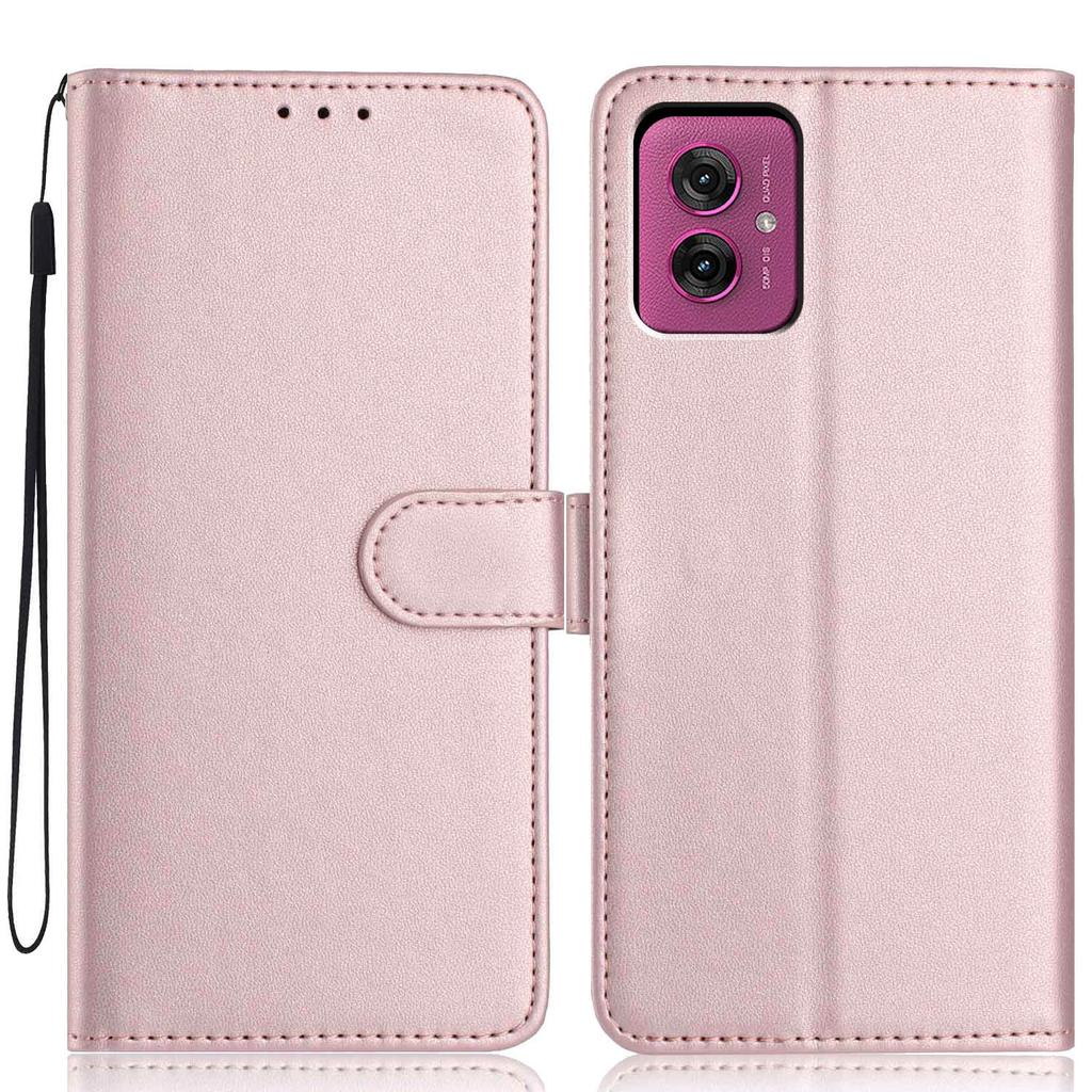 For Motorola Moto G55 5G Wallet Case with Strap/Multiple Card Slots Solid Color Leather Stand Phone Cover