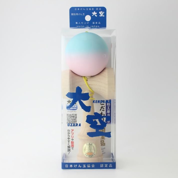 Yamagata Kobo Ozora Matte Certified by the Japan Kendama for Competition Use Blue Two-Tone Kendama, Association, (Light & Pink)