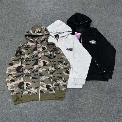 Unisex Embroidered Rivet Fleece-Lined Hooded Sweatshirt