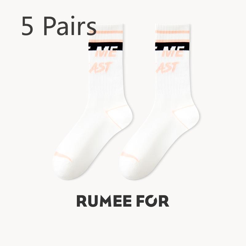 

5 Pairs of Female Spring and Autumn Anti Odor Wicking Sweat Tube Sports Basketball Socks 5 Pairs розовый/чёрный