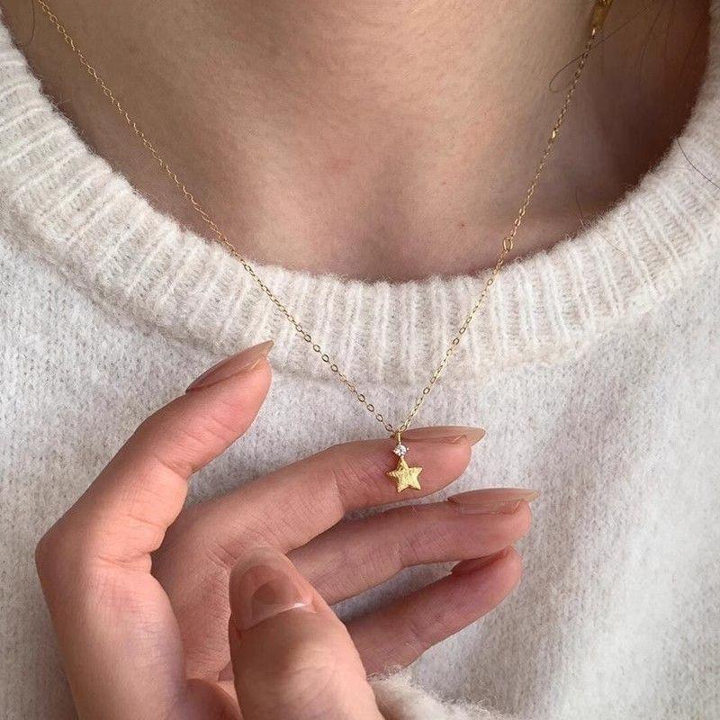 

Classic Frosted Mini Five-Pointed Star Pendant Necklaces for Women Lady Exquisit Crystal Fine Chains Necklaces Jewelry Wholesale