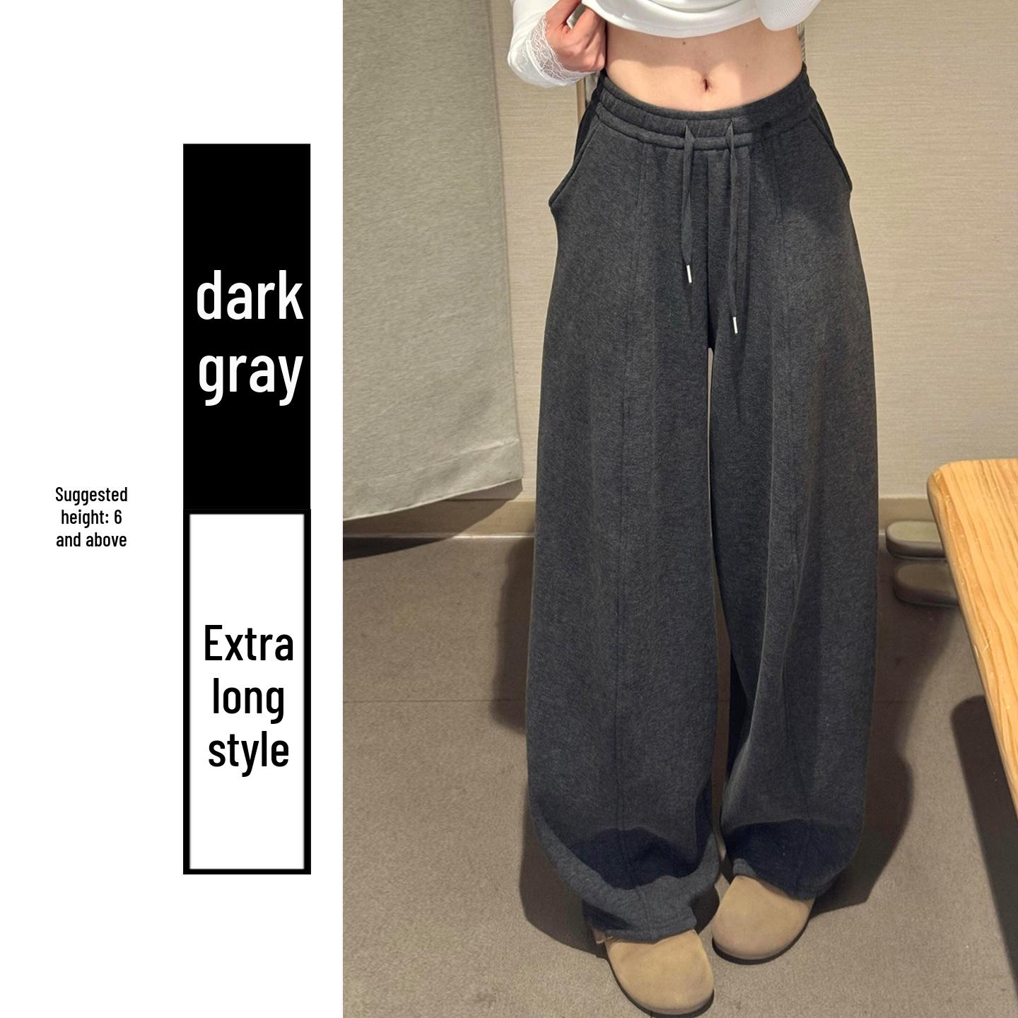 

Women s Coffee Plush Wide-Leg Sports Pants: Autumn/Winter Relaxed Slim Fit Medium
