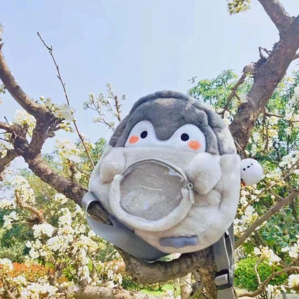 Transparent Cartoon Doll Bag Large Capacity Children Schoolbag Sweet Plush Penguin Backpack  Gift