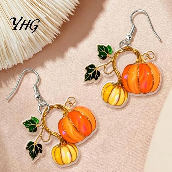 Charming Holiday Party Jewelry 1 Pair Pumpkin Acrylic Drop Earrings, 2D Fall Harvest Dangle Earrings for Women Women, Halloween Thanksgiving