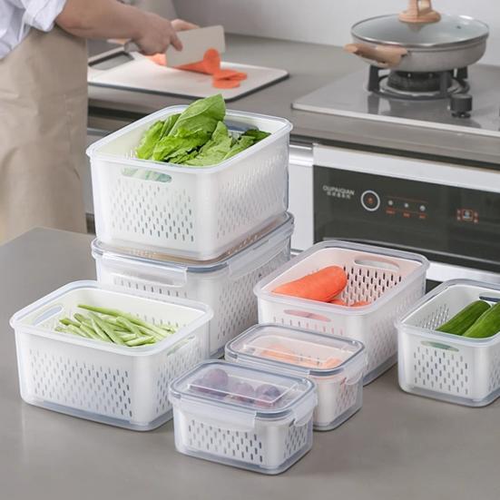 Food Storage Box for Fridge Fruit Storage Container with Removable Colander Leakproof Produce