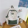 Fashionable Color Blocked Flower Pattern Letter Decor Student Casual Backpack
