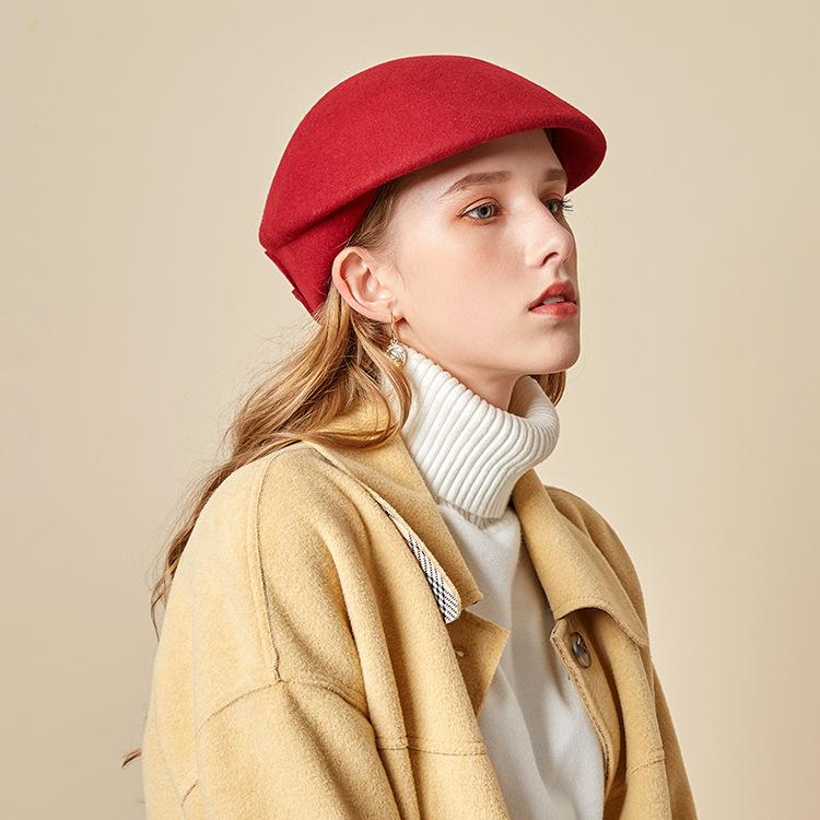 Autumn And Winter New British Woolen Felt Hat Dome Fashion Top Hat European And American Temperament Flower Stewardess Beret