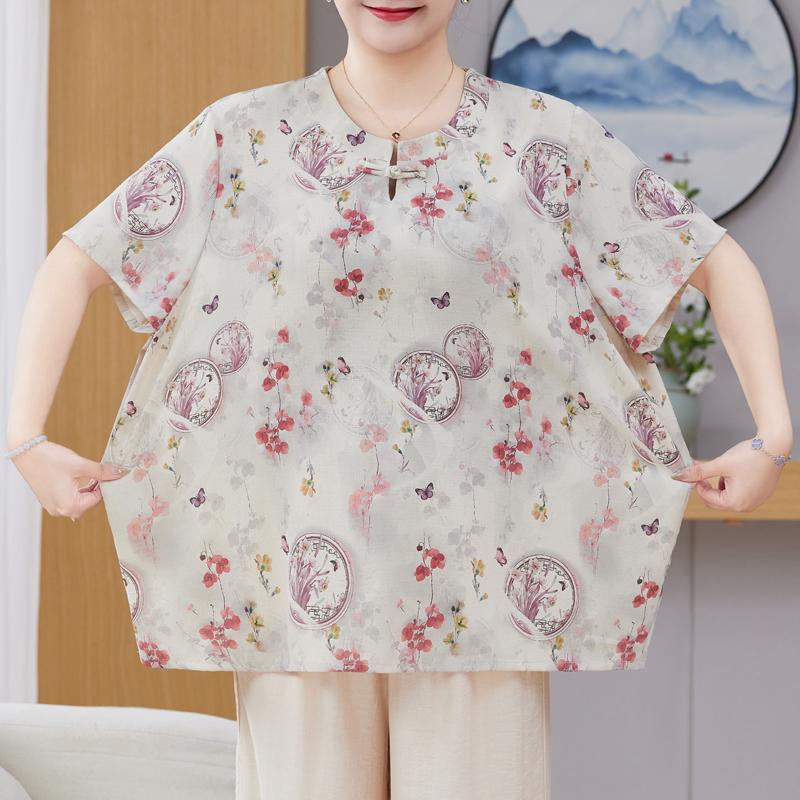 Plus Size 3XL-8XL Oversize Summer Casual Blouses for Women Tops Loose Short Sleeve Shirt Vintage Clothes