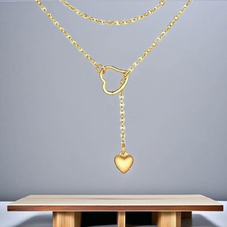 Modern Long Necklace with Heart Pendants Trendy Adjustable Lariat Necklace with Heart Charm Unique Neckchain for Ladies