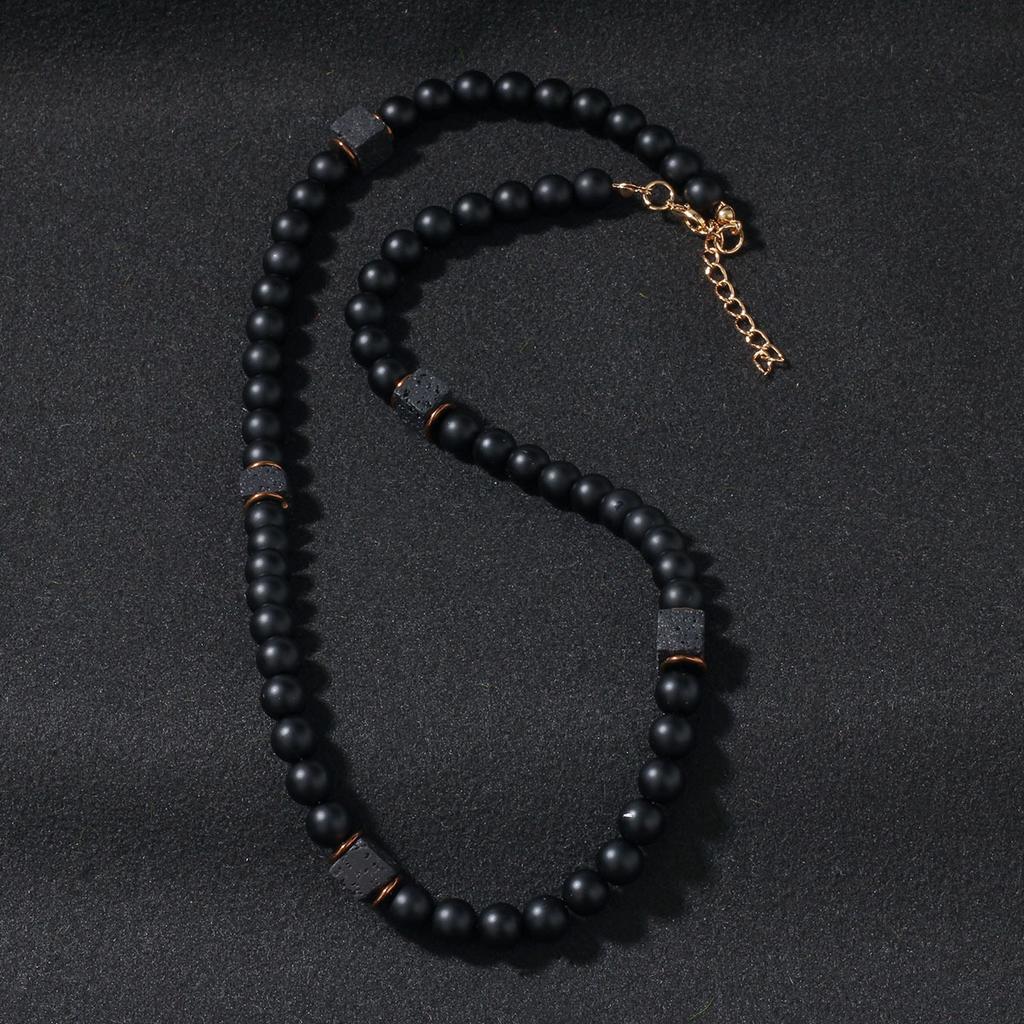 Festive Gifts Matte Onyx Lava Rock Beaded Bracelet With Copper Spacers Minimalist Fashion Jewelry For Men Women Daily Wear Simple Versatile Accessory